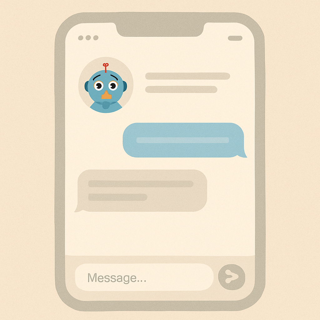 Screenshot of a chatbot conversation on a smartphone with messages blurred for privacy, showing an AI assistant interface.